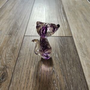SOLD Glass Fox Figurine With Purple Glitter Swirls